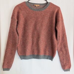 KIER+J Small 100% Cashmere Red Gray Crewneck Sweater Stylish Urban City